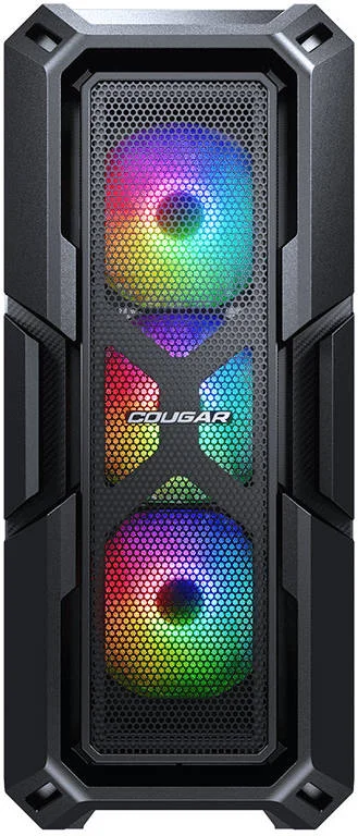 کیس کامپیوتر COUGAR MX440 Mesh RGB ATX Mid Tower، پنل شیشه ای حرارت دیده، جریان هوای عالی، 3 عدد فن 120 میلی متری RGB از پیش نصب شده، پشتیبانی از رادیاتور تا 360 میلی متر، USB 3.0 x 2، USB 2.0 / دکمه RGB، مشکی | CG-GC-MX440MESH-RGB-BLK