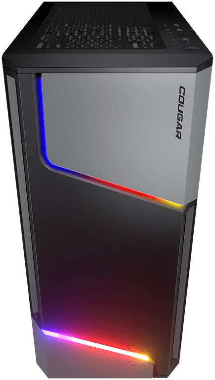 کیس کامپیوتر Cougar MX360 Dual Blades of Lightning RGB Mid Tower، پشتیبانی از رادیاتور تا 360 میلی‌متر، کارت گرافیک 315 میلی‌متر، خنک‌کننده پردازنده 170 میلی‌متر، USB 3.0 x 2، USB 2.0 x 1، صدا، دکمه RGB، مشکی | 385CC60.0001