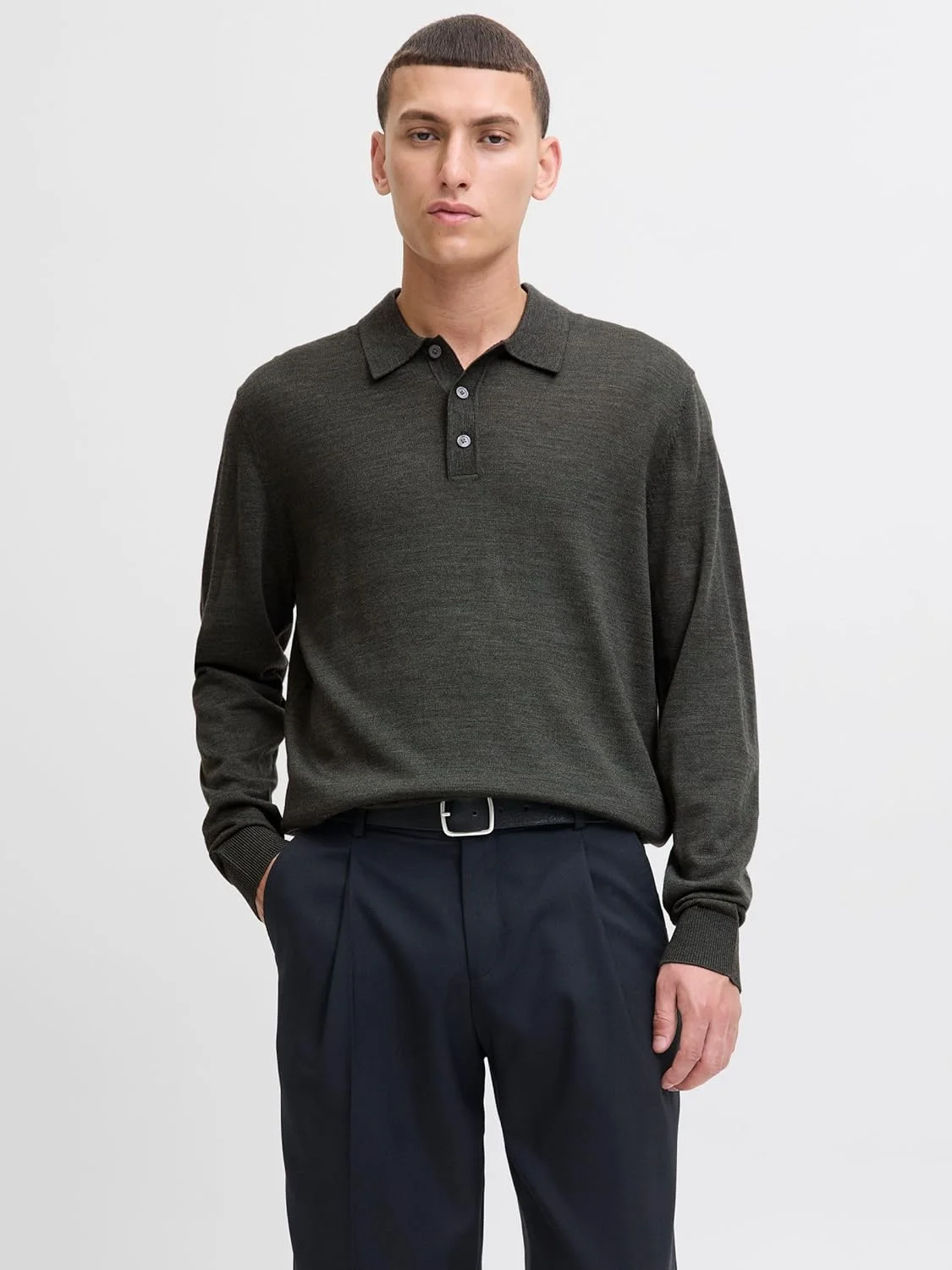 پلیور بافتنی مردانه جک اند جونز مدل Jprccmerino Knit Polo Sn