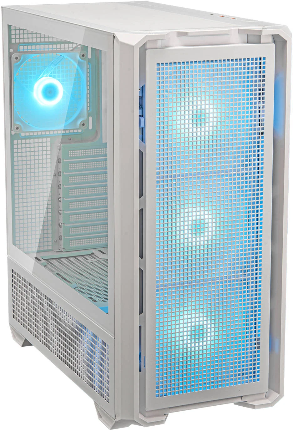 کیس کامپیوتر فول تاور ATX کوگار MX600 RGB، پشتیبانی از رادیاتور تا 360 میلی‌متر و کارت گرافیک 400 میلی‌متر، دارای 4 فن ARGB از پیش نصب شده، محفظه PSU، USB-C Gen2*1، USB 3.0*2، صدا، دکمه RGB، سفید | 3857C90.0002