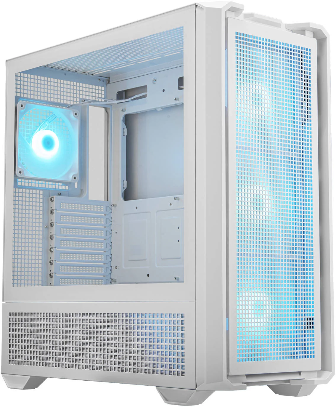 کیس کامپیوتر فول تاور ATX کوگار MX600 RGB، پشتیبانی از رادیاتور تا 360 میلی‌متر و کارت گرافیک 400 میلی‌متر، دارای 4 فن ARGB از پیش نصب شده، محفظه PSU، USB-C Gen2*1، USB 3.0*2، صدا، دکمه RGB، سفید | 3857C90.0002