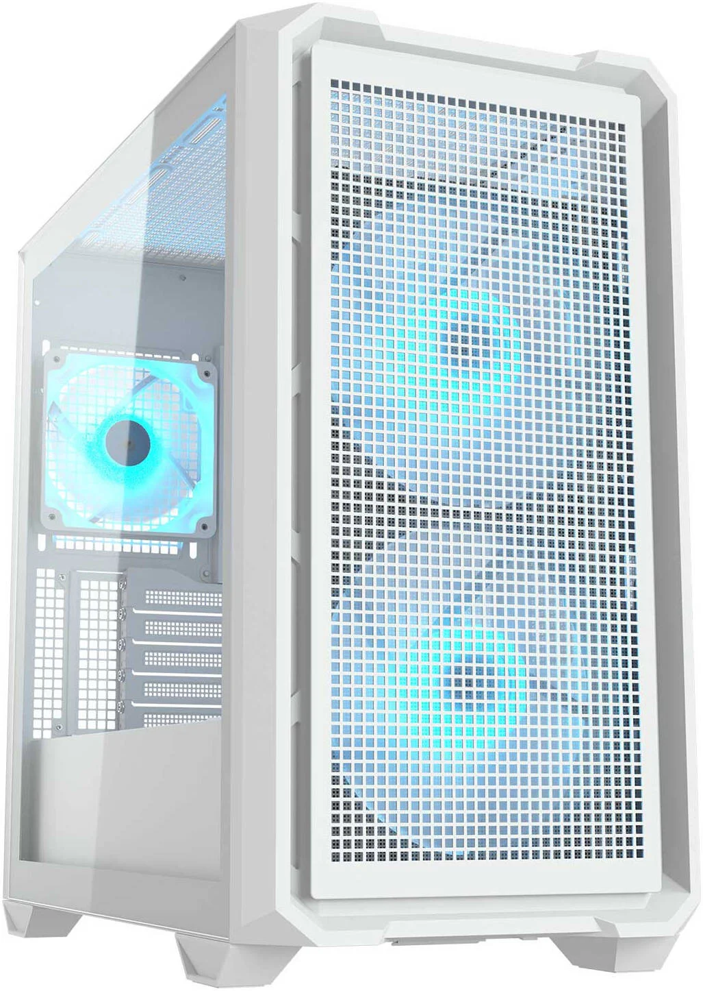 کیس کامپیوتر کوگار MX600 RGB ATX Mini Tower، دارای 3 فن ARGB از پیش نصب شده، پشتیبانی از رادیاتور تا 360 میلی‌متر، حداکثر 10 عدد فن، هاب PWM و RGB همگام‌سازی شده با مادربرد، 2 جایگاه 3.5 اینچی، سفید | 385GC90.0002