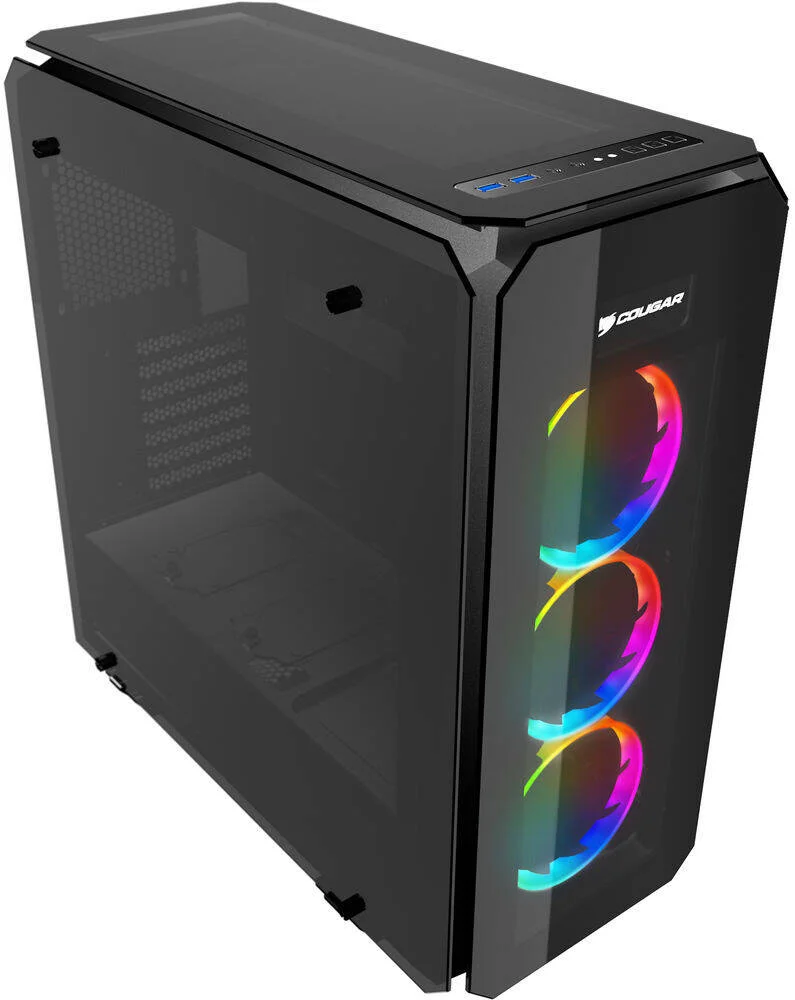 کیس کامپیوتر مید تاور Cougar PURITAS RGB، دارای 3 فن 120mm Vortex RGB FC از پیش نصب شده، پشتیبانی از رادیاتور 360mm، نورپردازی RGB، مدیریت کابل، 2 جایگاه 3.5 اینچی و 4 جایگاه 2.5 اینچی، شیشه حرارت دیده، مشکی | PRTS-RGB