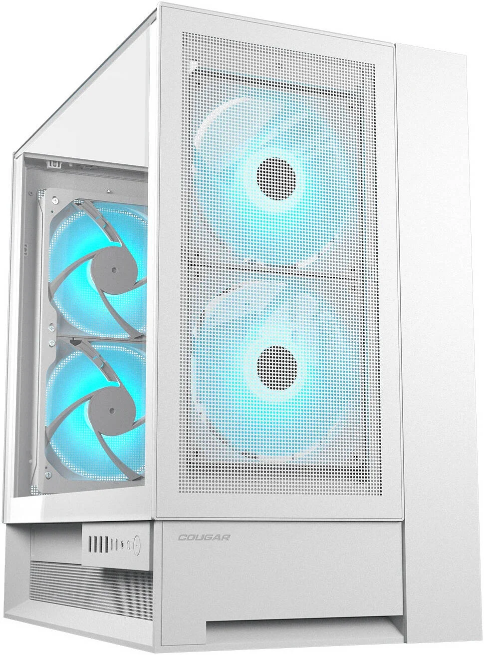 کیس کامپیوتر Cougar OmnyX Mid Tower ATX، دارای 4 فن 160 میلی‌متری ARGB PWM از پیش نصب‌شده، پشتیبانی از رادیاتور 360 میلی‌متری، 7 اسلات توسعه، پنل فیلتر گرد و غبار مغناطیسی، مدیریت کابل، سفید | 382WA30.0002