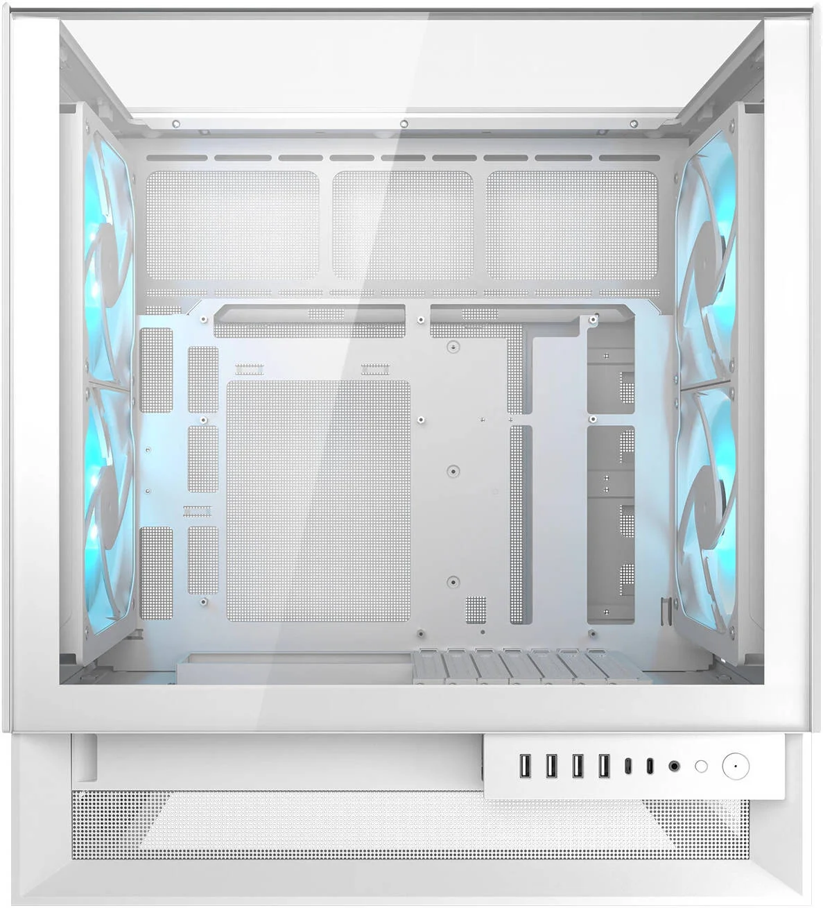 کیس کامپیوتر Cougar OmnyX Mid Tower ATX، دارای 4 فن 160 میلی‌متری ARGB PWM از پیش نصب‌شده، پشتیبانی از رادیاتور 360 میلی‌متری، 7 اسلات توسعه، پنل فیلتر گرد و غبار مغناطیسی، مدیریت کابل، سفید | 382WA30.0002