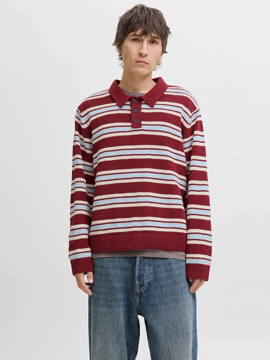 پلوشرت بافت راه راه مردانه جک اند جونز مدل Jorcambridge (تک عددی)