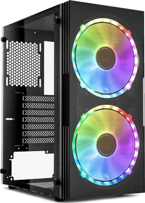 کیس گیمینگ مید تاور DarkFlash BF1 ATX، پنل شیشه ای حرارت دیده، کیس کامپیوتر، با یک جفت فن 20 سانتی متری RGB مدل BF1