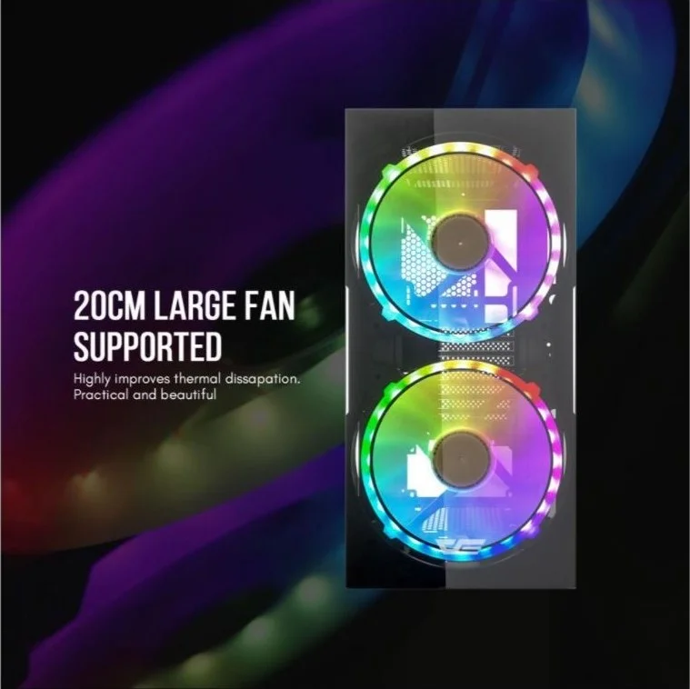 کیس گیمینگ مید تاور DarkFlash BF1 ATX، پنل شیشه ای حرارت دیده، کیس کامپیوتر، با یک جفت فن 20 سانتی متری RGB مدل BF1