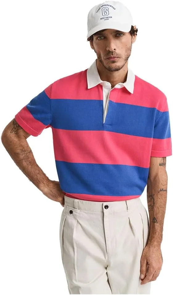 پلیور یقه پولو مردانه گنت، آستین کوتاه، طرح راه راه، جنس پنبه