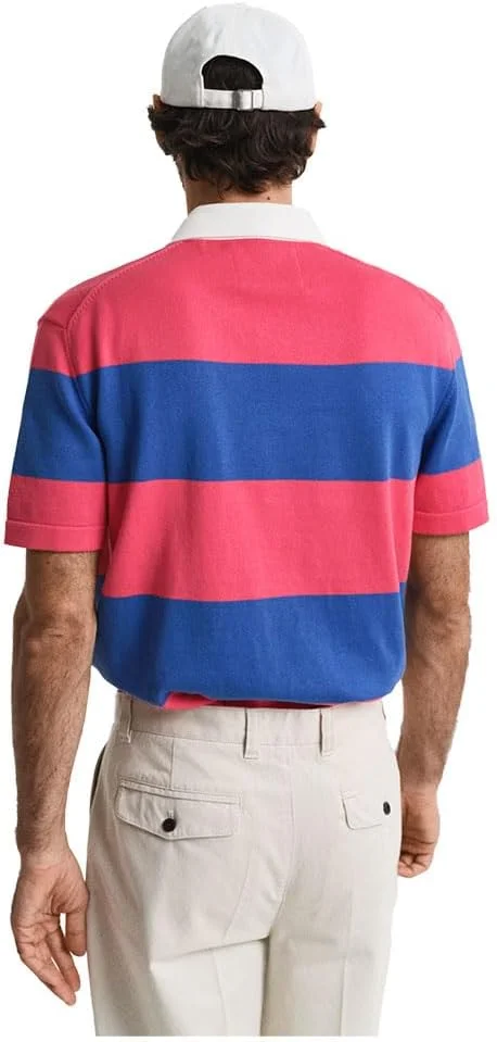 پلیور یقه پولو مردانه گنت، آستین کوتاه، طرح راه راه، جنس پنبه