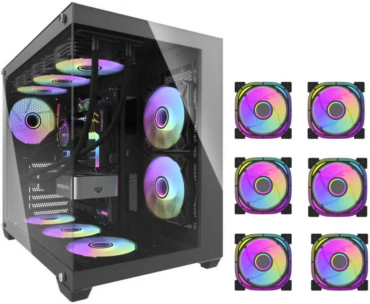 کیس کامپیوتر گیمینگ DarkFlash C285P ATX با پنل شیشه ای حرارت دیده، پشتیبانی از رادیاتور 360 میلی متری و 9 فن 12 سانتی متری، بدنه SPCC 8 میلی متری و پنل شیشه ای دو طرفه، مشکی | C285P-B