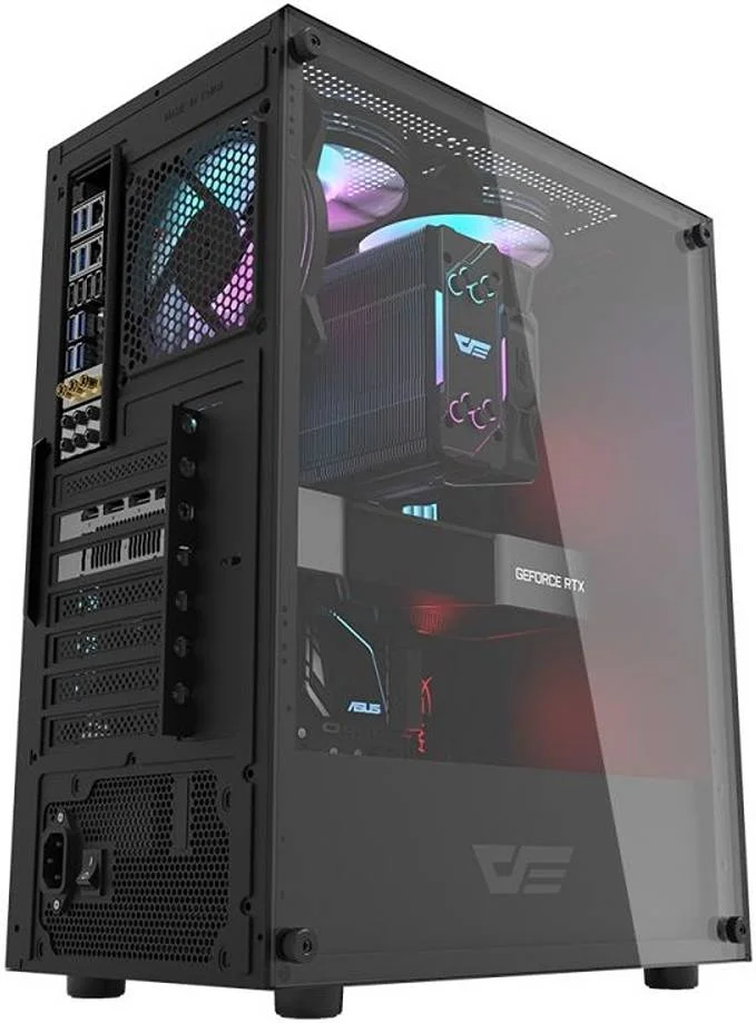 کیس کامپیوتر مشکی Darkflash DK100 M-ATX، پنل شیشه ای حرارت دیده تکی، ورودی های هوا در پنل جلویی، پشتیبانی از رادیاتور تا 160 میلی متر و تا 3 فن 120 میلی متری، USB3.0/2.0، مشکی | DK100-B