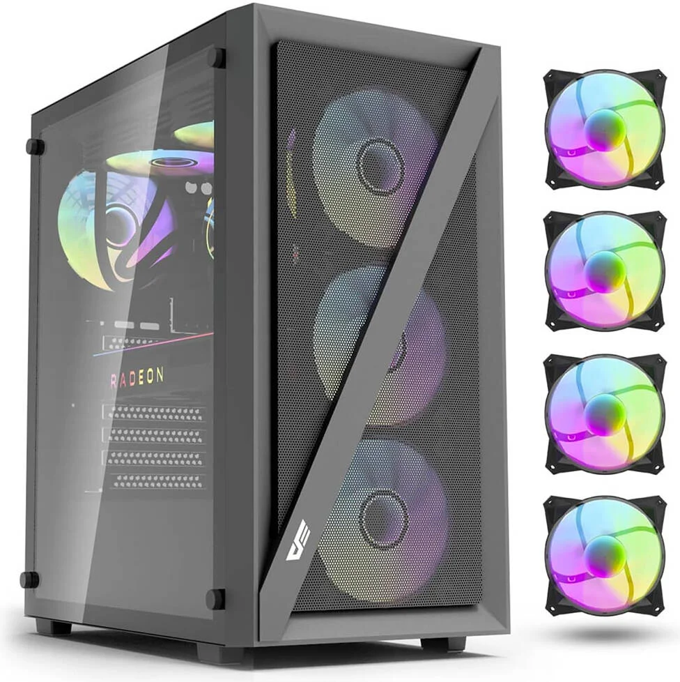 کیس کامپیوتر مید تاور DarkFlash DK260 Air Mesh، دارای 4 فن aRGB از پیش نصب شده، پشتیبانی از رادیاتور تا 360 میلی‌متر، پشتیبانی از 8 فن، جنس بدنه فولاد + شیشه حرارت دیده، مشکی | DK260-B