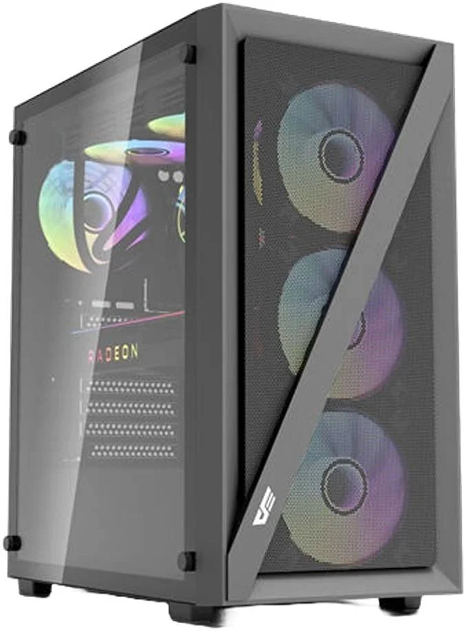 کیس کامپیوتر مید تاور DarkFlash DK260 Air Mesh، دارای 4 فن aRGB از پیش نصب شده، پشتیبانی از رادیاتور تا 360 میلی‌متر، پشتیبانی از 8 فن، جنس بدنه فولاد + شیشه حرارت دیده، مشکی | DK260-B