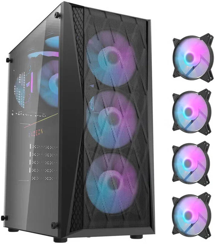 کیس کامپیوتر Darkflash DK352 مشکی ATX با 3 فن RGB، پنل جلویی توری فلزی، پنل جانبی شیشه حرارت دیده، پشتیبانی از فن تا 360 میلی‌متر و 6 فن 120 میلی‌متری، فیلترهای گرد و غبار در 3 طرف، USB 3.0، مشکی | DK352-B