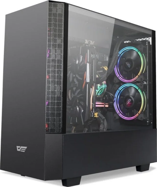 کیس DarkFlash DLV22 ATX، درب شیشه ای حرارت دیده بازشو سمت راست، با 3 فن C6MS RGB مشکی | DLV22
