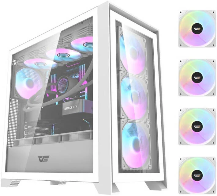 کیس کامپیوتر DarkFlash DRX90 Glass ATX، پشتیبانی از رادیاتور 360 میلی‌متری، پشتیبانی از حداکثر 10 فن 120 میلی‌متری، مدیریت کابل، پنل جلویی مغناطیسی با قابلیت باز شدن سریع، جنس شیشه حرارت دیده، سفید | DRX90