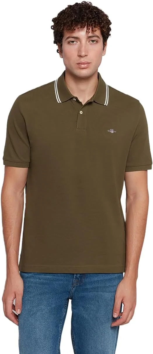 پولوشرت آستین کوتاه مردانه GANT مدل 2003334-110 با یقه نواری