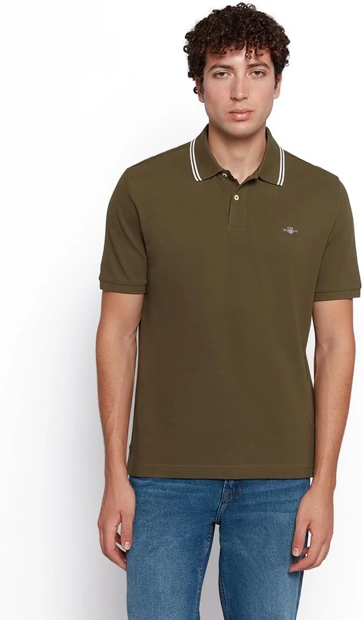 پولوشرت آستین کوتاه مردانه GANT مدل 2003334-110 با یقه نواری