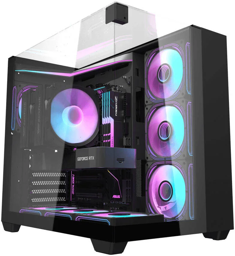 کیس کامپیوتر گیمینگ DarkFlash TH285 ATX، دارای 4 فن 120 میلی‌متری aRGB از پیش نصب‌شده، پشتیبانی از رادیاتور 360 میلی‌متری، پشتیبانی از حداکثر 7 فن 120 میلی‌متری، 3 پنل شیشه‌ای، پورت‌های USB 3.0 و 2 USB 2.0، مشکی | TH285