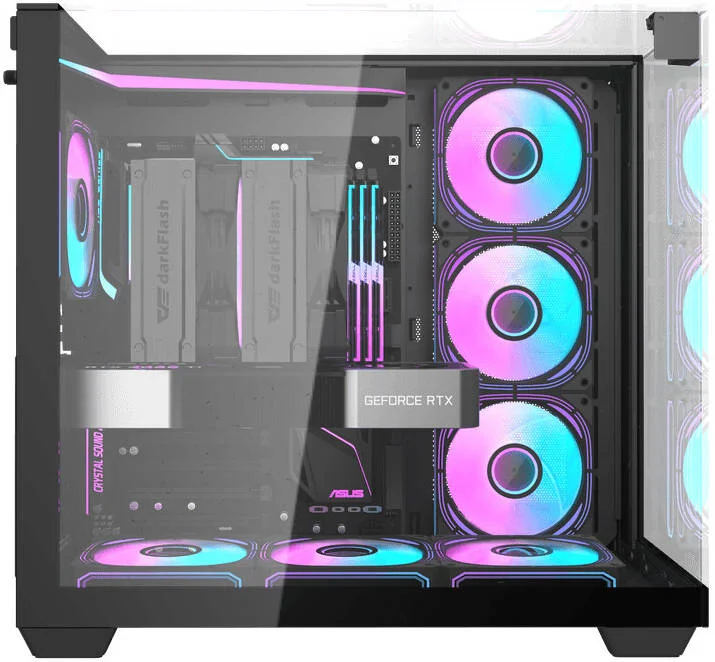 کیس کامپیوتر گیمینگ DarkFlash TH285 ATX، دارای 4 فن 120 میلی‌متری aRGB از پیش نصب‌شده، پشتیبانی از رادیاتور 360 میلی‌متری، پشتیبانی از حداکثر 7 فن 120 میلی‌متری، 3 پنل شیشه‌ای، پورت‌های USB 3.0 و 2 USB 2.0، مشکی | TH285