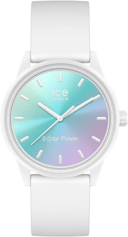 آیس-واچ - ساعت مچی زنانه مدل Ice Solar Power Lilac Turquoise Sunset با بند سیلیکونی - 020649 (کوچک)، سفید، کوچک (36 میلی‌متر)، بند
