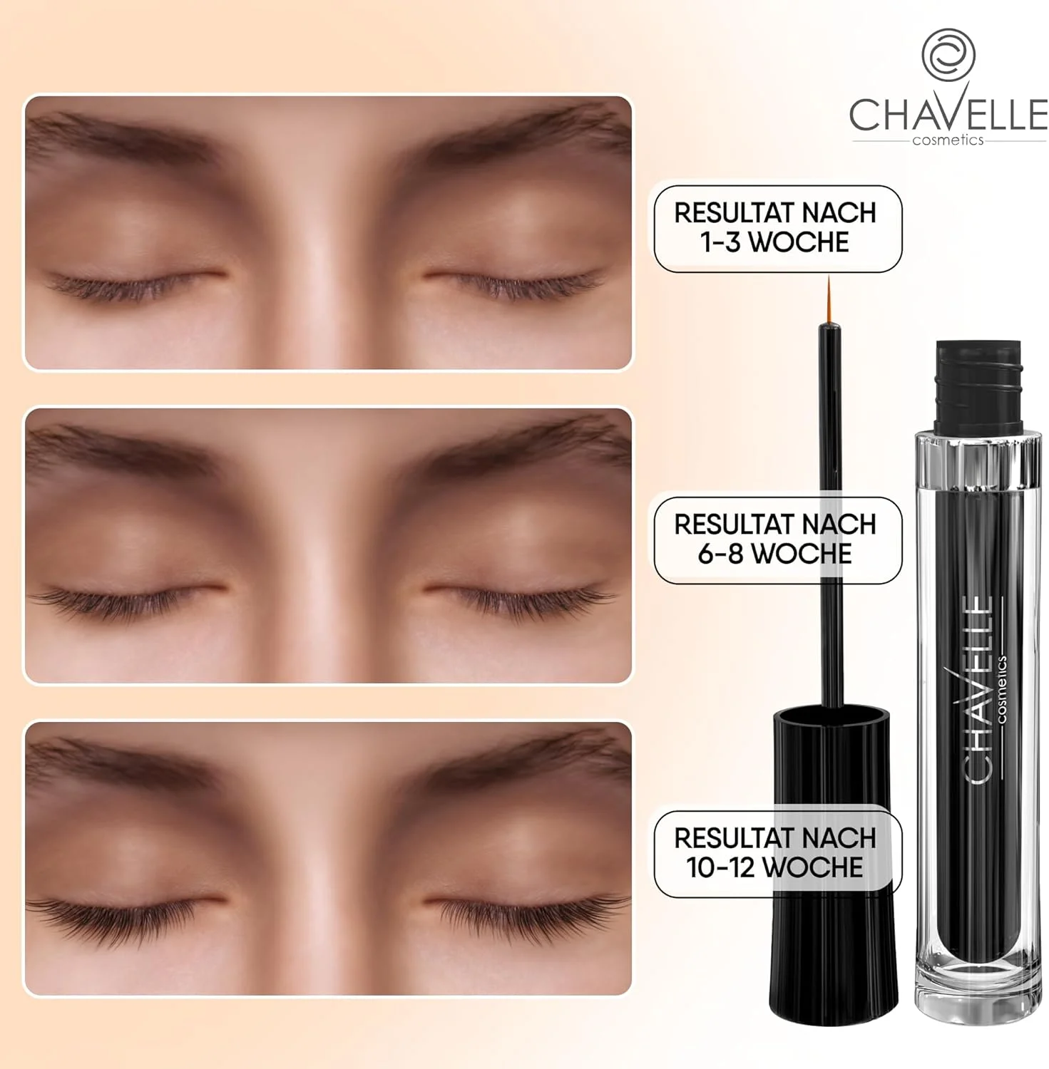 سرم رشد مژه Chavelle ساخت آلمان - تقویت کننده و محرک طبیعی و بسیار موثر برای مژه های بلندتر و ابروهای ضخیم تر I 4 میلی لیتر سرم مژه فوق العاده