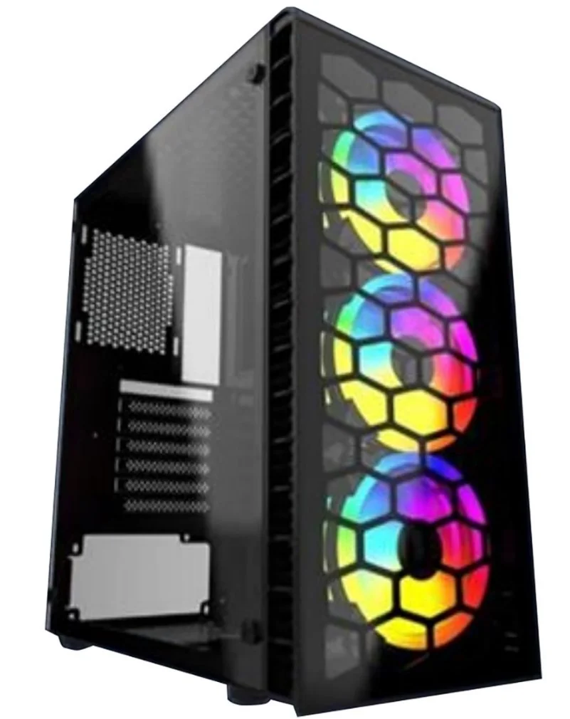 کیس کامپیوتر Deskooze Gaming D10، پشتیبانی از مادربرد ATX/MATX/ITX، دارای 3 فن RGB داخلی، SPCC0.4mm (مشکی) داخل و 0.5mm بیرون، USB3.081 (شامل) و USB1.1+HD Audio (2) - مشکی | D10