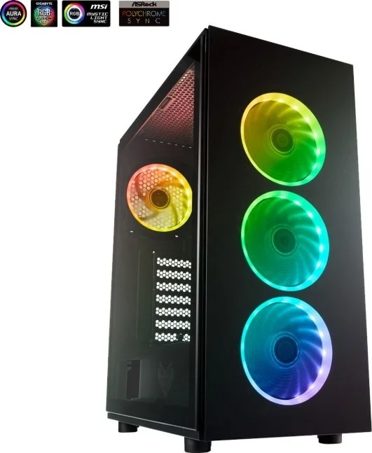 کیس مید تاور ATX مدل FPS CMT340، دارای 4 فن 120 میلی‌متری از پیش نصب شده، پنل جلویی و جانبی شیشه‌ای، ARGB - مشکی | CMT340