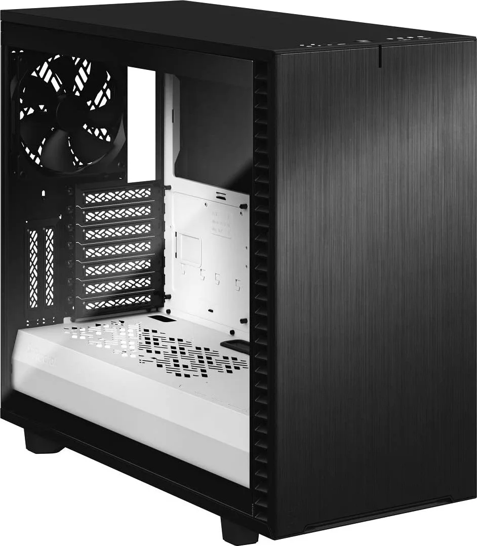 کیس کامپیوتر Fractal Design Define 7 با شیشه حرارت دیده شفاف، شامل 3 عدد فن Dynamic X2 GP-14، پشتیبانی از رادیاتور تا 420 میلی‌متر و مجموعا 9 عدد فن، فیلترهای گرد و غبار، رنگ شفاف، سیاه و سفید | FD-C-DEF7A-05