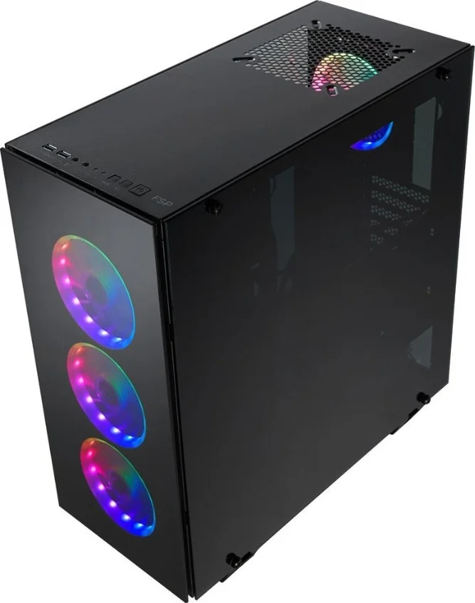 کیس FSP CMT510 Full ATX، دارای 4 فن 120 میلی‌متری از پیش نصب‌شده، پنل جلویی و جانبی شیشه‌ای، ARGB - مشکی | CMT510-PLUS