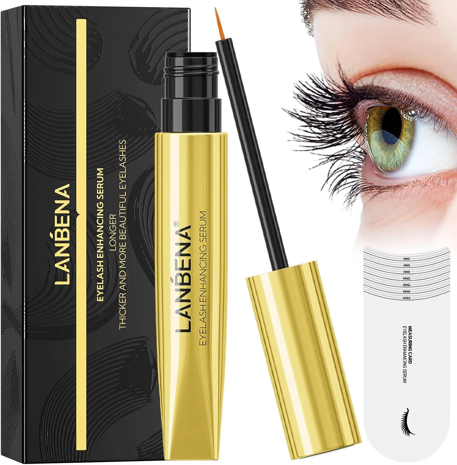 سرم رشد مژه LANBENA - سرم تقویت کننده مژه تغذیه طبیعی برای مژه های پرپشت تر، بلندتر و ابروهای مشخص تر | 3 میلی لیتر - فرمول فشرده سرد، وگان و بدون تست حیوانی