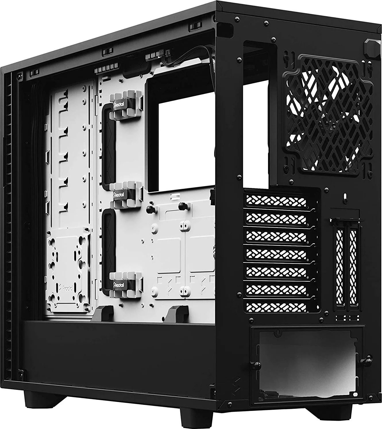 کیس کامپیوتر Fractal Design Define 7 با شیشه حرارت دیده شفاف، شامل 3 عدد فن Dynamic X2 GP-14، پشتیبانی از رادیاتور تا 420 میلی‌متر و مجموعا 9 عدد فن، فیلترهای گرد و غبار، رنگ شفاف، سیاه و سفید | FD-C-DEF7A-05
