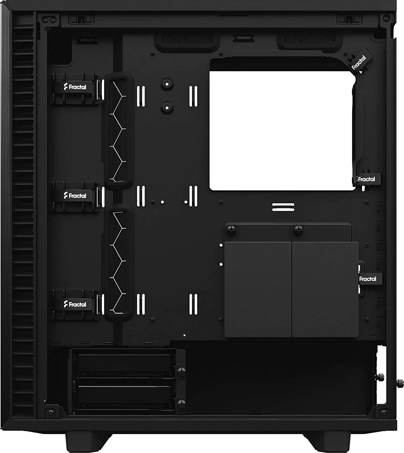 کیس مید تاور کامپکت Fractal Design Define 7 ATX، دارای 7 اسلات توسعه، سایز فن 120/140 میلی‌متری، درایو 3.5/2.5 اینچی، پشتیبانی از رادیاتور تا 360 میلی‌متری، پنل کناری شیشه حرارت دیده، مشکی روشن TG | FD-C-DEF7C-03