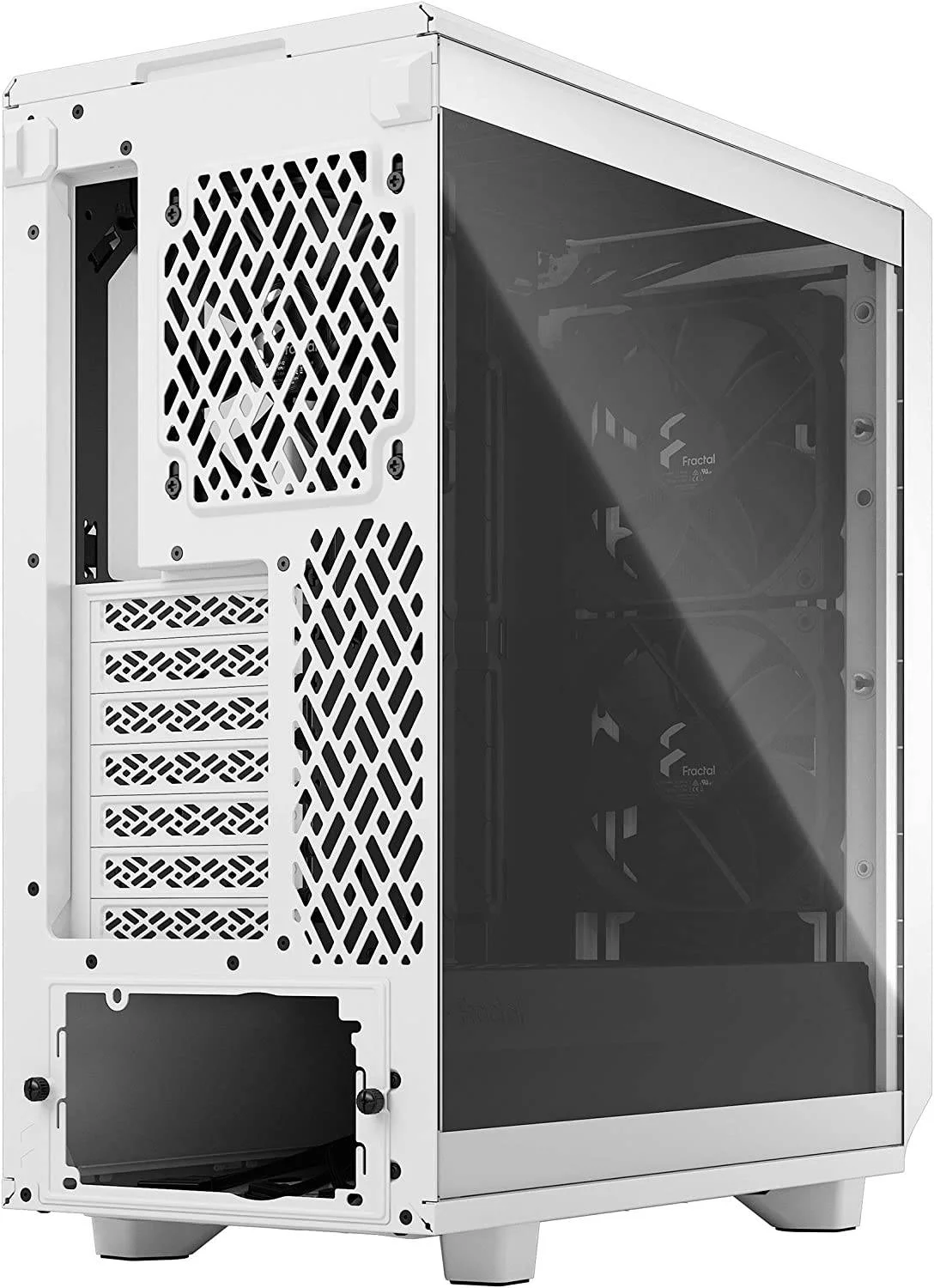 کیس مید تاور گیمینگ Fractal Design Meshify 2 Compact ATX، شیشه حرارت دیده با رنگ روشن، پشتیبانی از رادیاتور تا 360 میلی متر، فولاد، اندازه فن 120 میلی متر، سفید | FD-C-MES2C-05