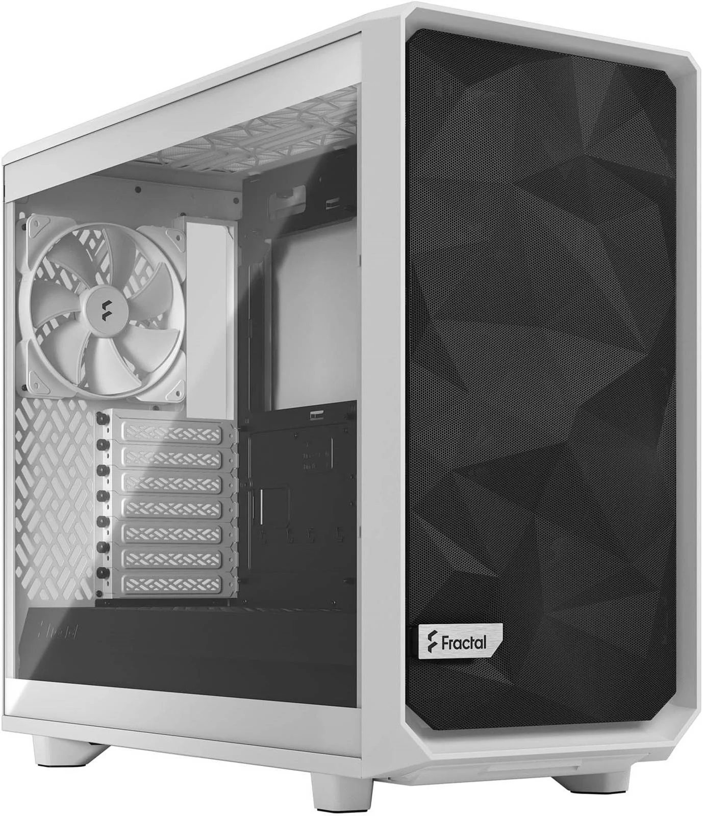 کیس مید تاور Fractal Design Meshify 2 Lite E-ATX، دارای 7 اسلات توسعه، سایز فن 120/140 میلی‌متر، درایو 3.5/2.5 اینچی، پشتیبانی از رادیاتور 360 میلی‌متری، پنل کناری شیشه‌ای حرارت دیده، سفید رنگ