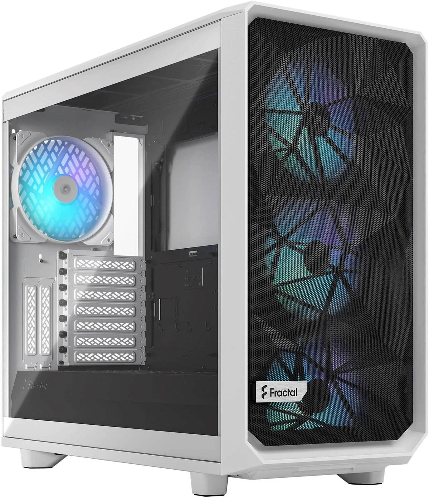 کیس مید تاور Fractal Design Meshify 2 RGB ATX، دارای 7+2 اسلات توسعه، اندازه فن 120/140 میلی‌متری، پشتیبانی از رادیاتور تا 360 میلی‌متر، پنجره شیشه‌ای حرارت دیده، محل نصب درایو 3.5 اینچی/2.5 اینچی، سفید | FD-C-MES2A-08