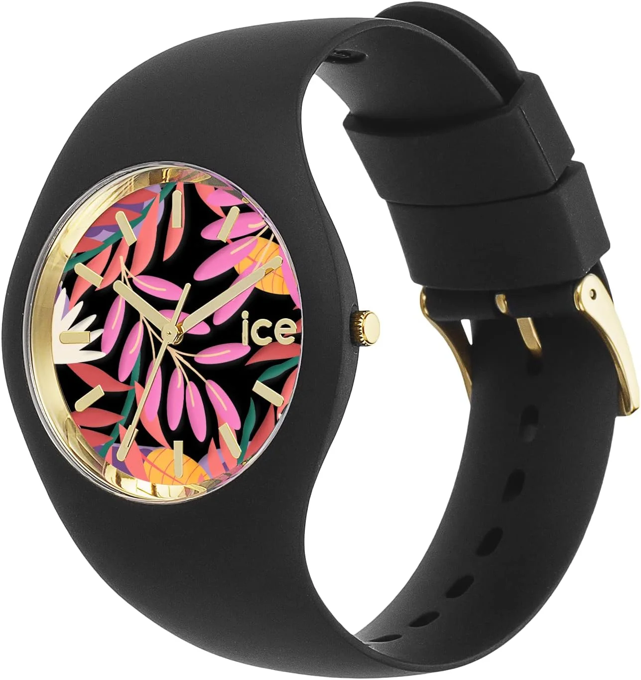 آیس-واچ - آیس فلاور کالر لیوز - ساعت مچی زنانه با بند سیلیکونی - 020514 (متوسط)، مشکی، بند