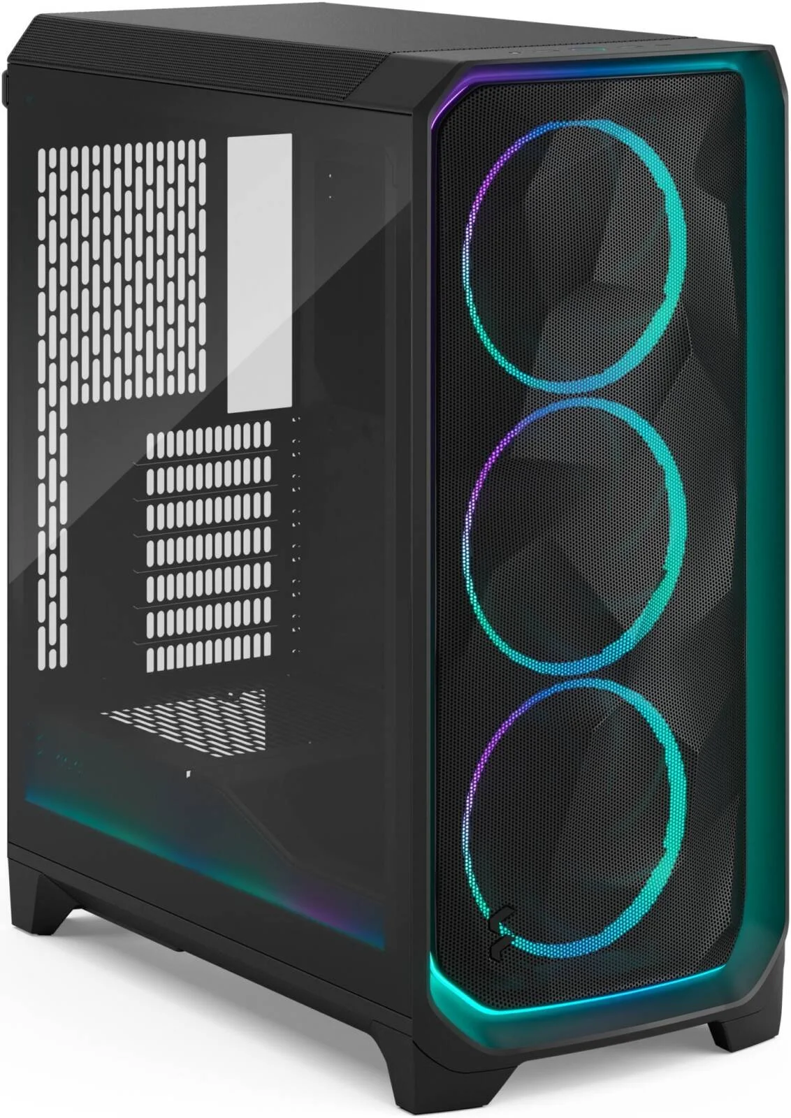 کیس کامپیوتر مید تاور ATX فراکتال دیزاین Meshify 3 Ambience Pro RGB، دارای 3 فن Momentum 14، پشتیبانی از رادیاتور تا 360 میلی‌متر، مدیریت کابل، پنل شیشه‌ای با رنگ روشن، شیشه حرارت دیده، مشکی | FD-C-MES3A-03