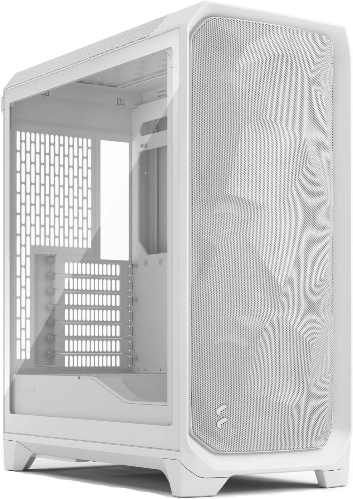 کیس کامپیوتر مید تاور Fractal Design Meshify 3 ATX، دارای 3 فن Momentum 14، پشتیبانی از رادیاتور تا 360 میلی‌متر و 6 فن، سازمان‌دهنده‌های کابل، پنل شیشه‌ای دودی روشن، سفید | FD-C-MES3A-04