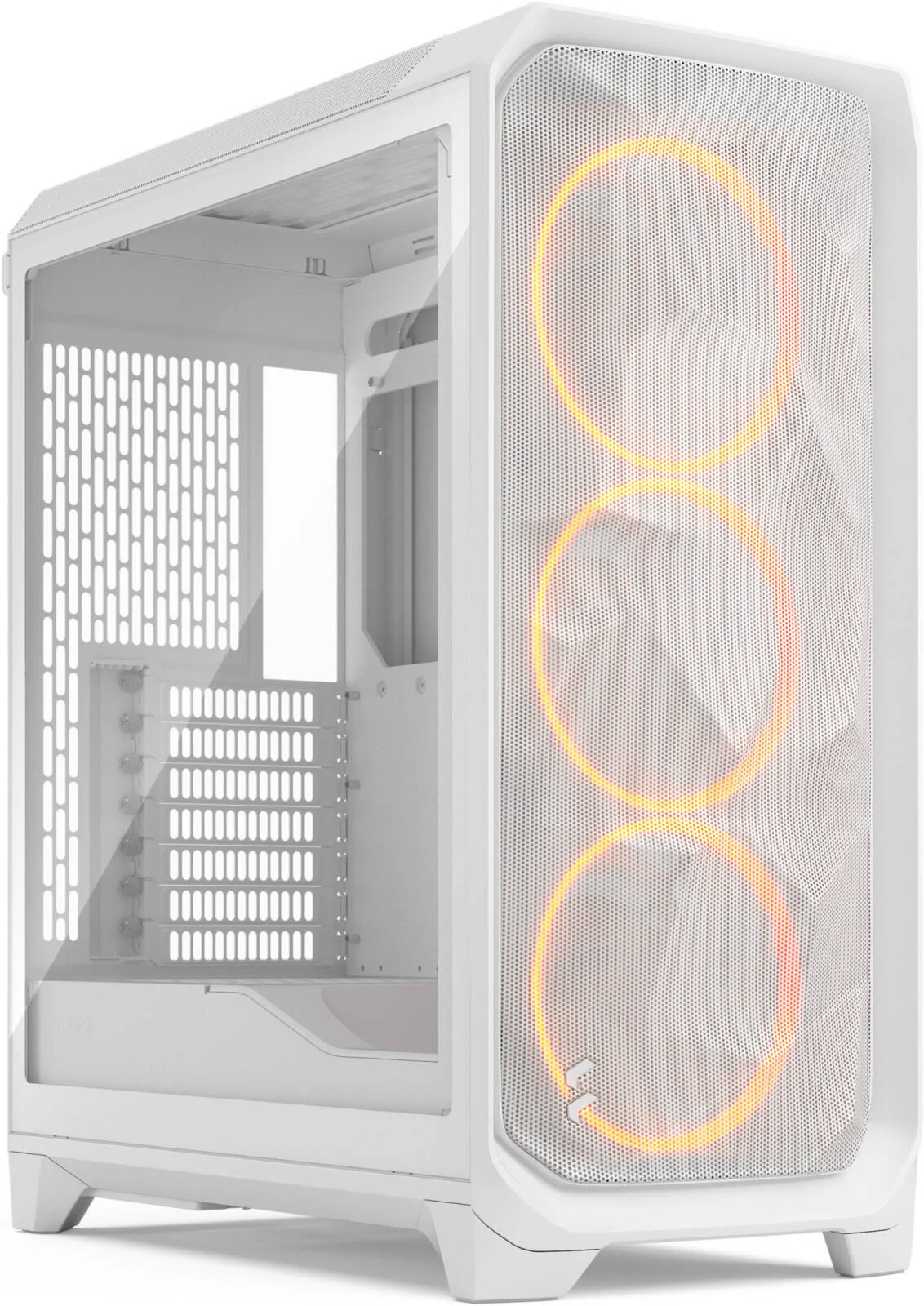 کیس کامپیوتر مید تاور Fractal Design Meshify 3 RGB ATX، دارای 3 فن Momentum 14، پشتیبانی از رادیاتور تا 360 میلی‌متر و 6 فن، سازمان‌دهنده‌های کابل، پنل شیشه‌ای شفاف، سفید | FD-C-MES3A-07