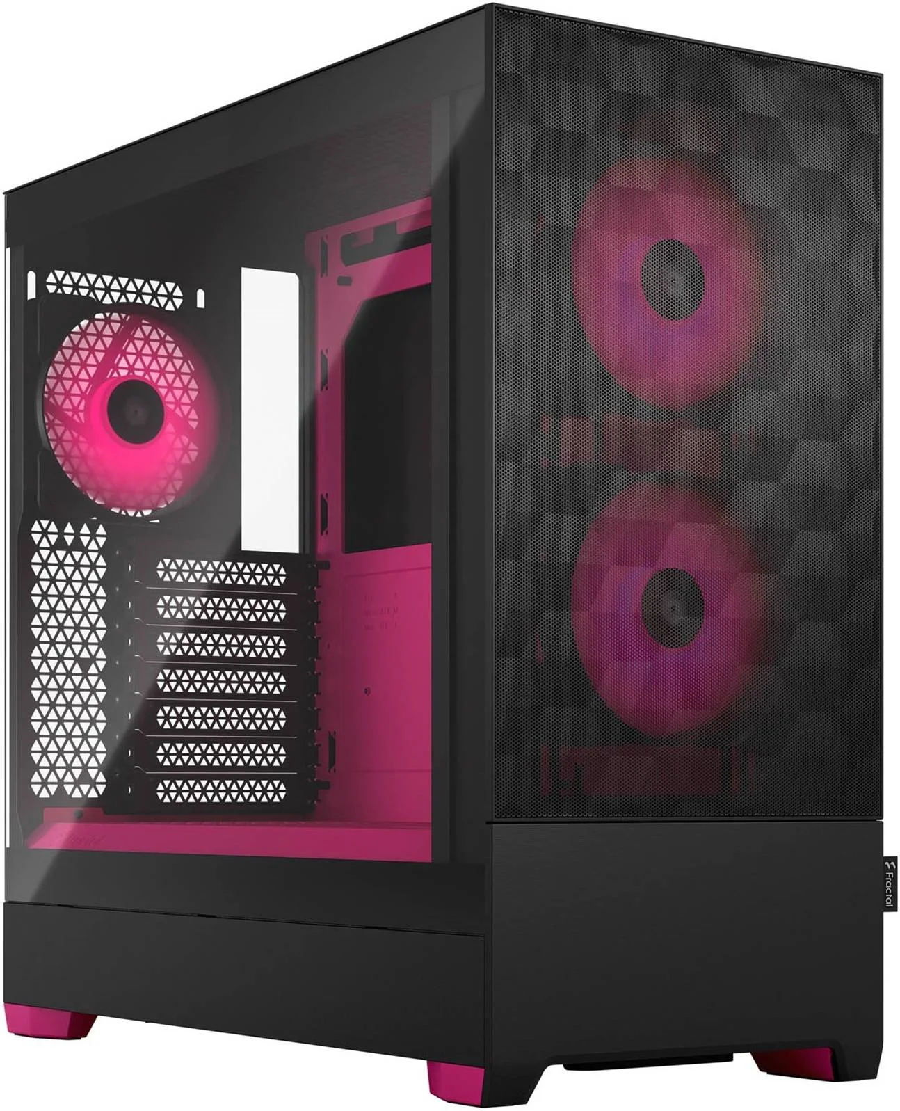 کیس کامپیوتر گیمینگ Fractal Design Pop Air ATX Mid Tower، شیشه حرارت دیده با رنگ شفاف، 7 اسلات توسعه، 2 عدد فن 120/140 میلی متری، 2 عدد جایگاه درایو 5.25 اینچی، پشتیبانی از رادیاتور تا 280 میلی متر، RGB Magenta | FD-C-POR1A-03
