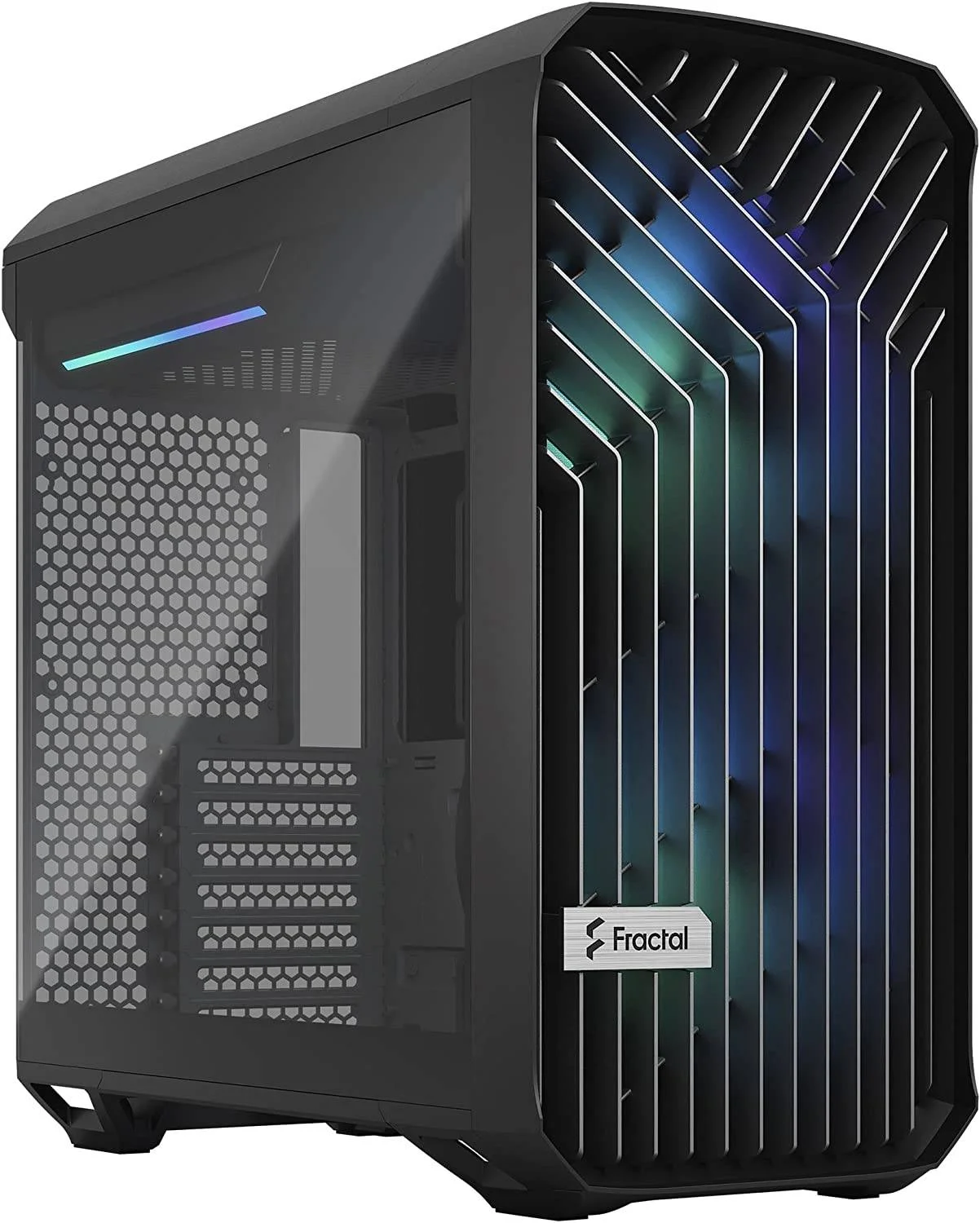 کیس مید تاور کامپکت Fractal Design Torrent ATX، فولاد / شیشه حرارت دیده، 7 اسلات توسعه، پشتیبانی از رادیاتور تا 360 میلی متر، 3 عدد فن 120 میلی متری، 3 عدد جایگاه درایو 2.5 اینچی، RGB مشکی TG Light | FD-C-TOR1C-02