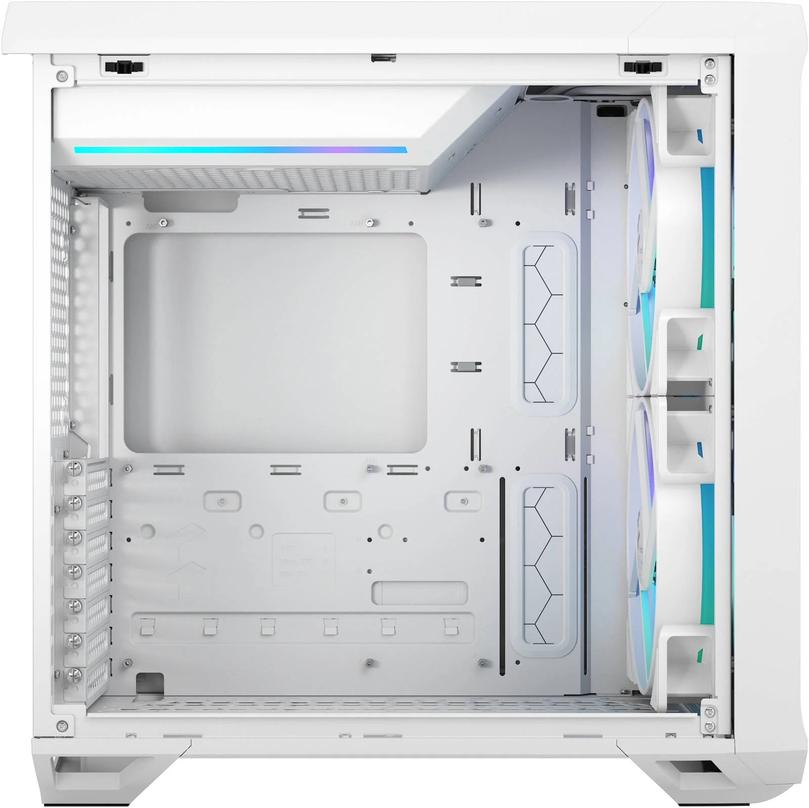 کیس مید تاور Fractal Design Torrent با پنل جانبی شیشه حرارت دیده شفاف و فن های RGB، پشتیبانی از رادیاتور تا 360 میلی متر و 6 فن 120 میلی متری، 3 درایو 2.5 اینچی، USB 3.1 C/USB 3.0، سفید | FD-C-TOR1A-07