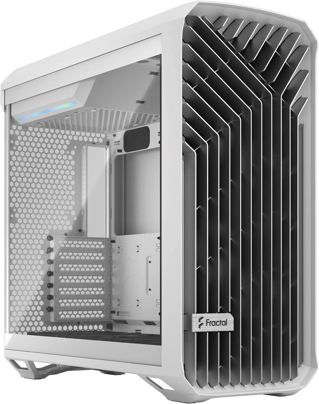 کیس کامپیوتر مید تاور Fractal Design Torrent E-ATX، دارای 7 اسلات توسعه، جریان هوای بالا، 4 جایگاه 2.5 اینچی، پشتیبانی از رادیاتور تا 16.5 اینچ، 2 فن 180 میلی‌متری و 3 فن 140 میلی‌متری، شیشه حرارت دیده سفید رنگ