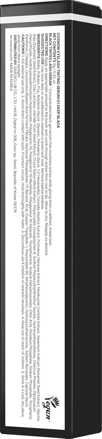 سرم تقویت مژه مشکی کوسنوری - سرم تقویت کننده مژه رنگی کره ای - تقویت کننده رشد ابرو برای مژه های بلندتر و ضخیم تر - ضروری برای فر مژه - وگان، بدون ایجاد حساسیت 9 گرم (مشکی)