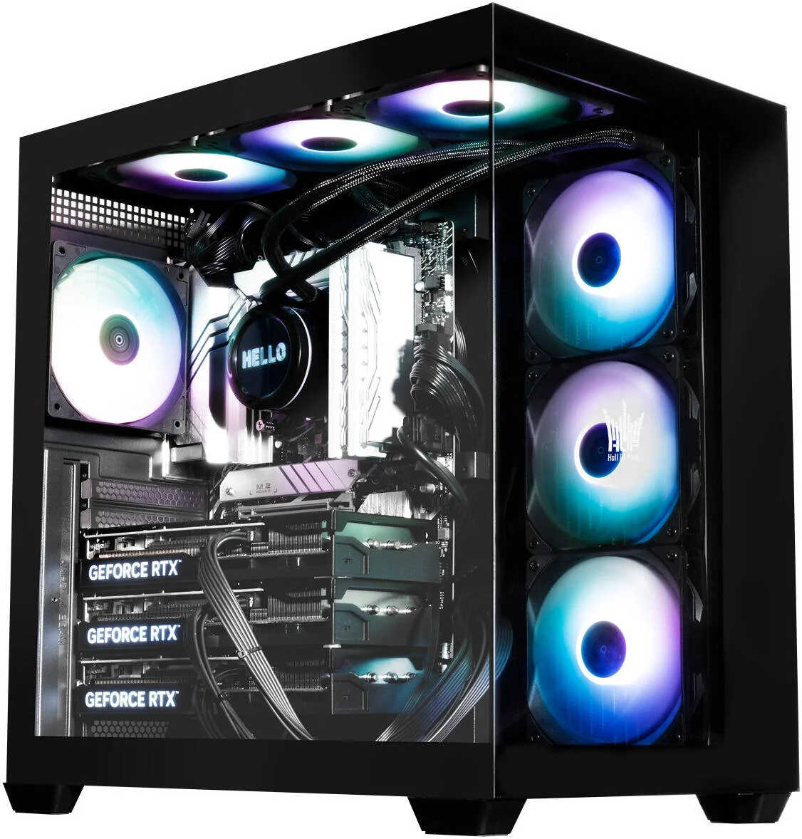 کیس کامپیوتر GALAX HOF ALLSYNQ Mid-Tower ATX، دارای 1 فن 120mm aRGB و 3 فن معکوس aRGB از پیش نصب شده، پشتیبانی از رادیاتور تا 360mm و 7 فن، پنل شیشه ای حرارت دیده، مشکی | G-CGHFASBB4AA-GXLG