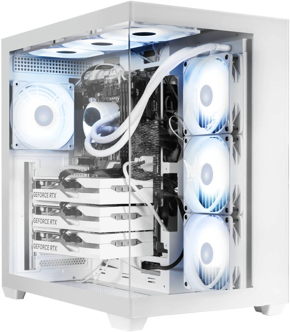 کیس کامپیوتر GALAX HOF ALLSYNQ Mid-Tower ATX، دارای 1 فن 120mm aRGB و 3 فن معکوس aRGB از پیش نصب شده، پشتیبانی از رادیاتور تا 360mm و 7 فن، پنل شیشه ای حرارت دیده، سفید | G-CGHFASWB4AA-GXLG
