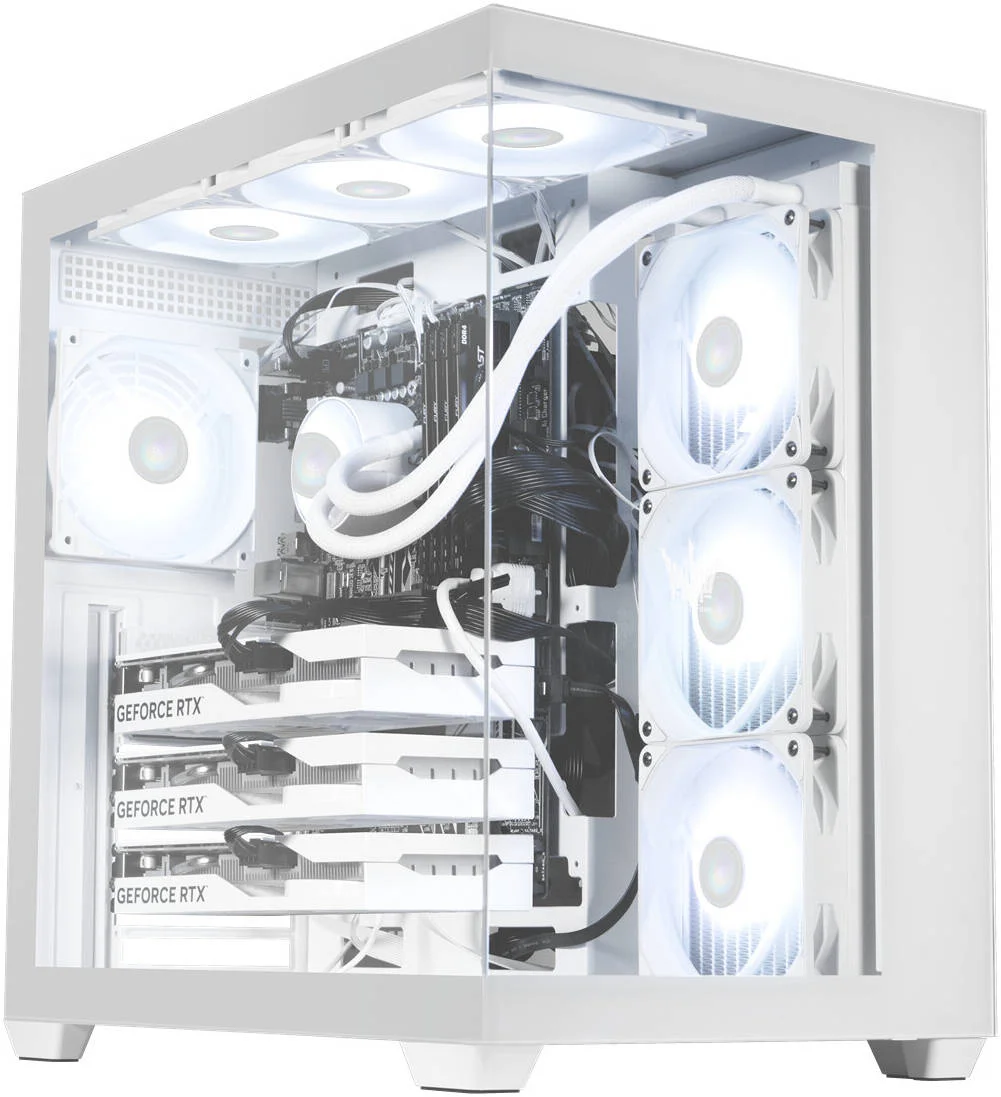 کیس کامپیوتر GALAX HOF ALLSYNQ Mid-Tower ATX، دارای 1 فن 120mm aRGB و 3 فن معکوس aRGB از پیش نصب شده، پشتیبانی از رادیاتور تا 360mm و 7 فن، پنل شیشه ای حرارت دیده، سفید | G-CGHFASWB4AA-GXLG