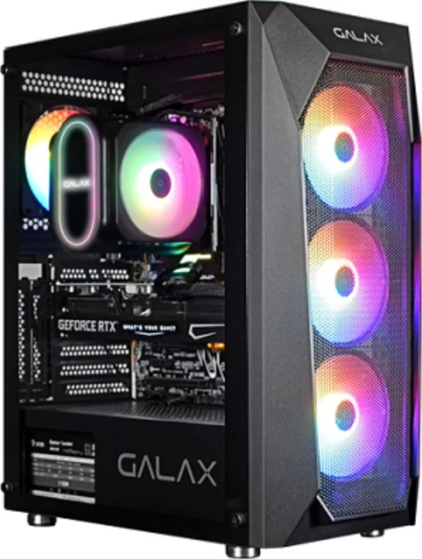 کیس کامپیوتر Galax Revolution-05 Mesh RGB Mid Tower ATX، پنل شیشه ای حرارت دیده و پنل جلویی مشبک، جریان هوای بالا، قابلیت نصب تا 8 فن 120 میلی متری و رادیاتور 280 میلی متری، USB 3.0 / 2.0، میکروفون، مشکی | CGG5ANBA4B0